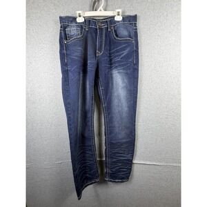 True Luck Jeans Mens 32x32 Blue Denim Straight Leg Stretch Embroidered Pants